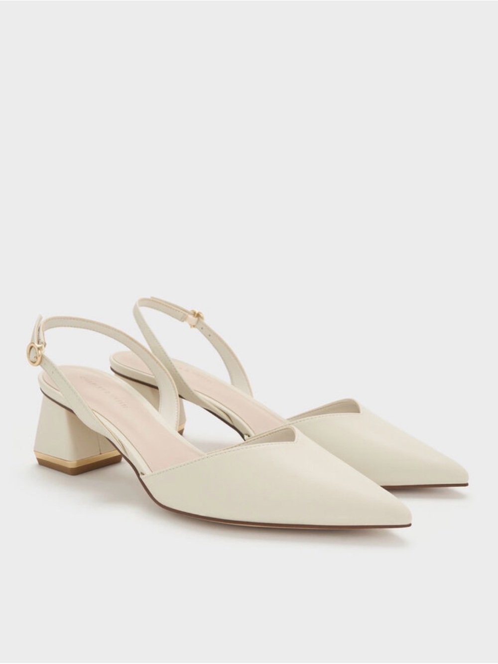 Charles & Keith • Katarina Metallic-Heel Slingback Pumps - Chalk